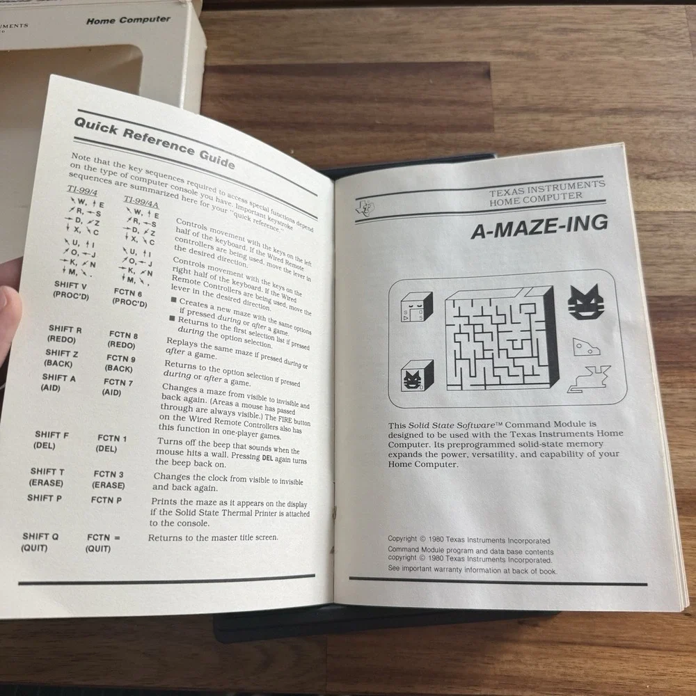 Texas Instruments A-MAZE-ING Game Cartridge for TI99/4A Complete In Box 1982 CIB
